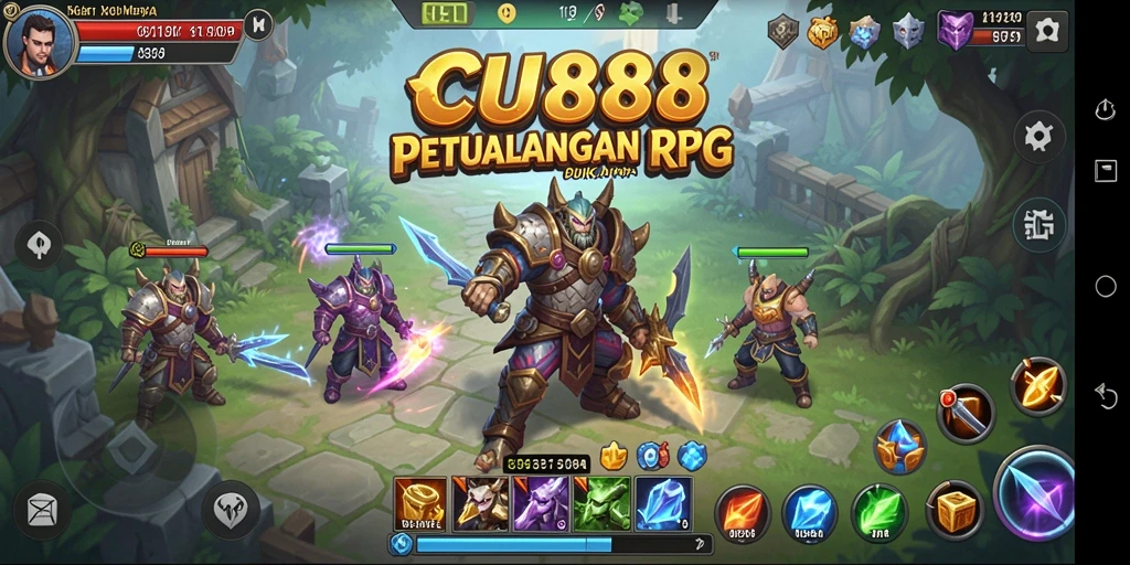 Tangkapan layar utama CU888 menampilkan aksi pertarungan epik dalam gameplay RPG.