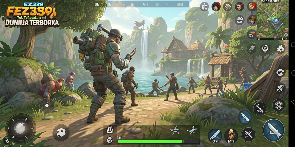 Tampilan gameplay yang menakjubkan dari EZ338 di dunia terbuka.