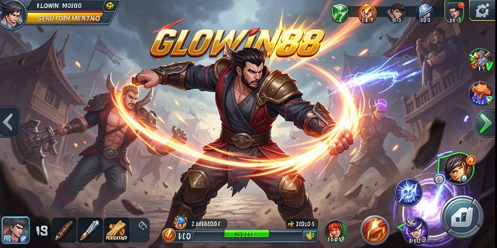 Screenshot gameplay GLOWIN88 menampilkan pertarungan karakter yang seru dan dinamis.